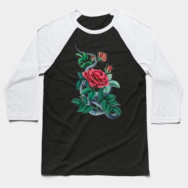 Red rose and blue snake Baseball T-Shirt by CatyArte